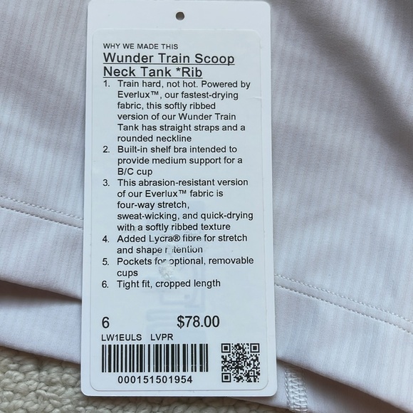 Lululemon Wunder Train Ribbed Tank Top Medium Support B/C Cup Light Vapor Size 6 - Picture 7 of 8
